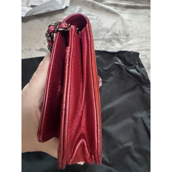 Authentic Chanel Boy Wallet On Chain WOC Metallic Red Leather W COA READ - Picture 11 of 15